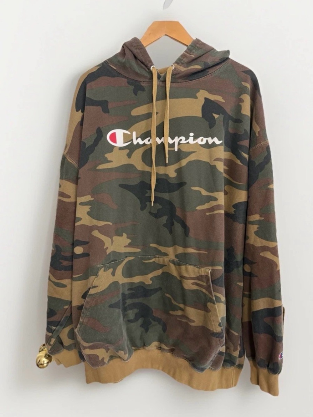 Champion Mens 3XLT Camo Hoodie Sweatshirt Script Logo Woodland Camouflage